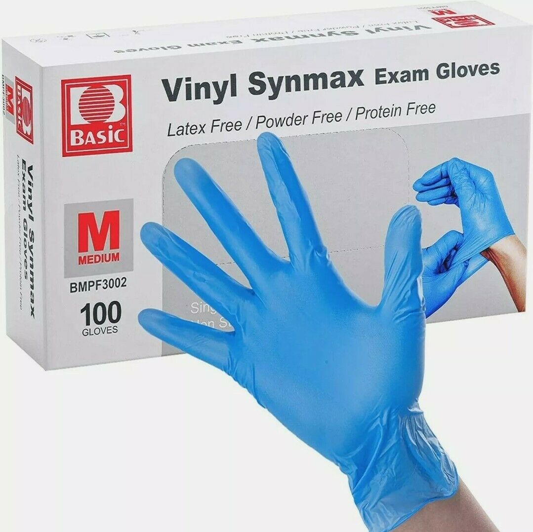 1000Pcs Disposable Synmax Vinyl Exam Gloves Latex-Free & Powder-Free -Medium