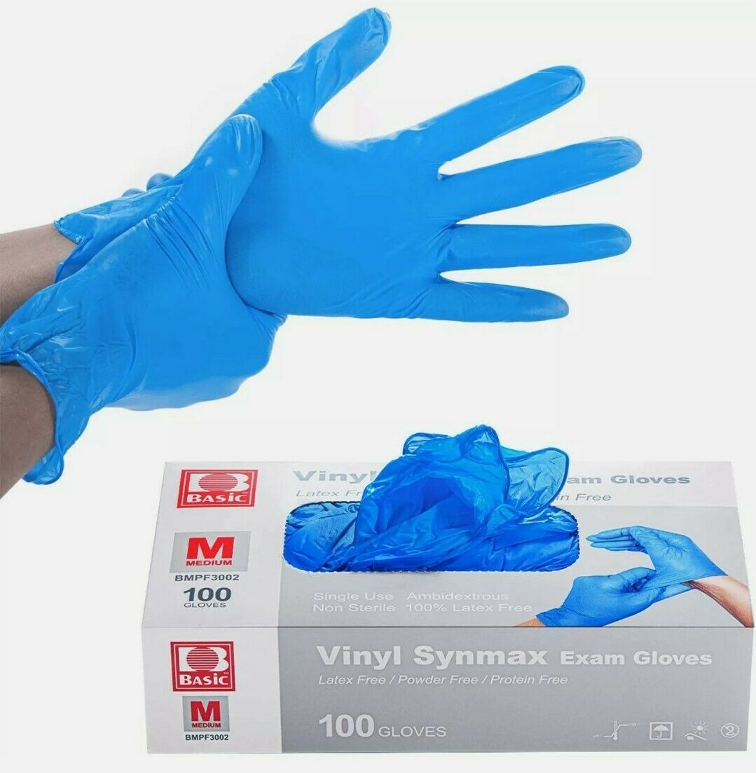 1000Pcs Disposable Synmax Vinyl Exam Gloves Latex-Free & Powder-Free -Medium