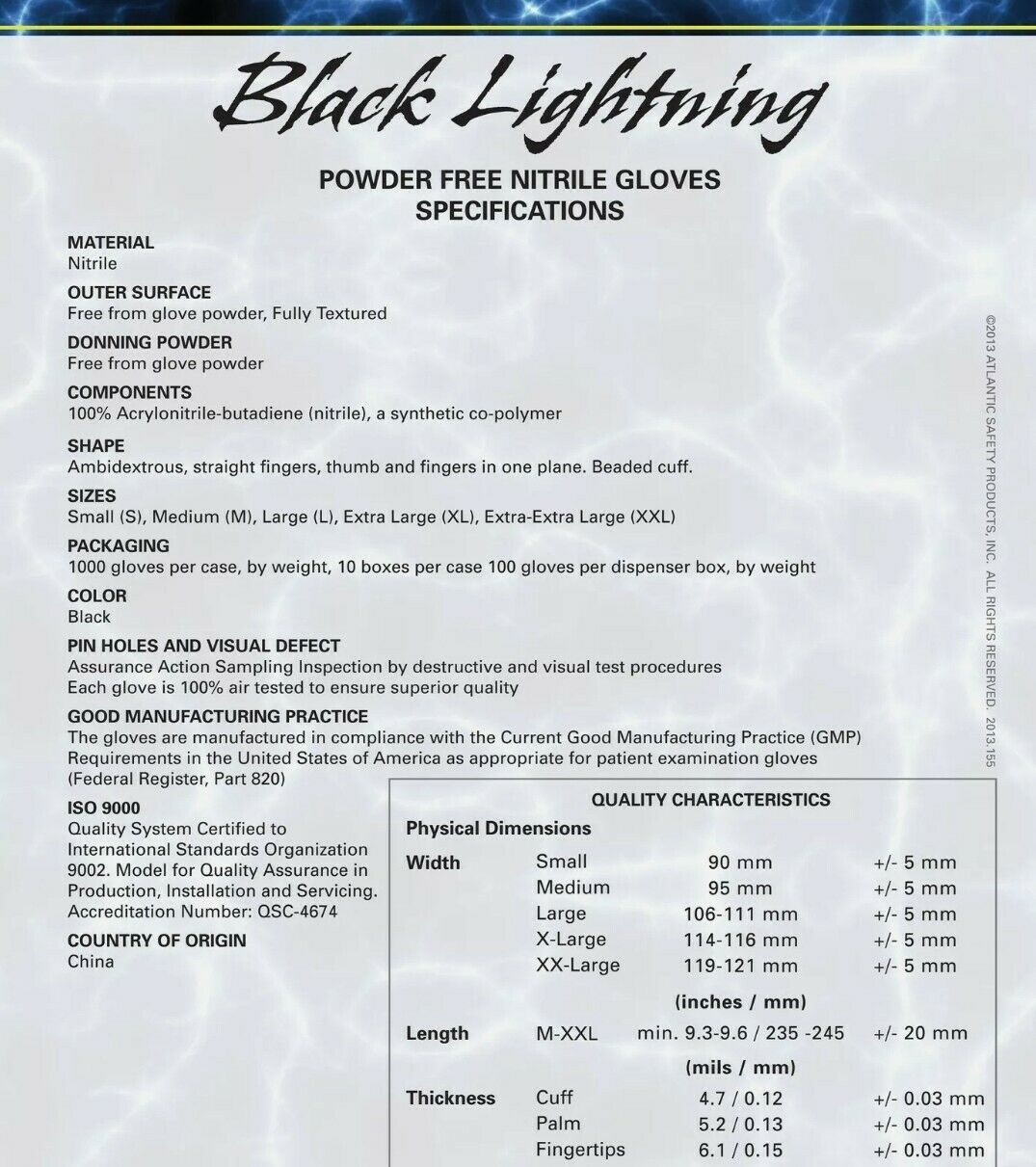 Black Lightning Powder & Latex Free Nitrile Gloves 6mil thick Large, 1000pcs
