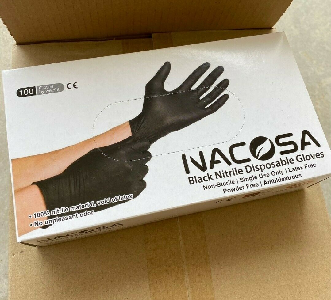 4 Mil Nitrile Gloves Powder Free Black Nitrile - Medium 1000 Pcs, Fast Free Ship