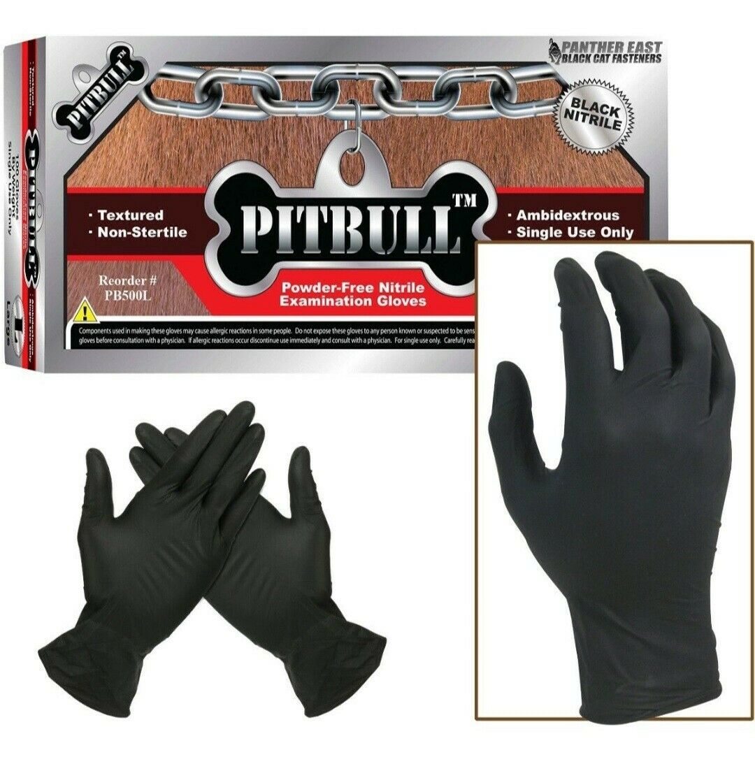 PITBULL Black Nitrile Gloves, 6 mil, Case of 1000 , Large, Fast Free Shipping