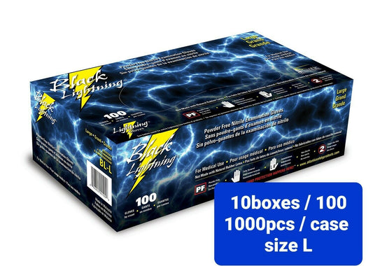 Black Lightning Powder & Latex Free Nitrile Gloves 6mil thick Large, 1000pcs