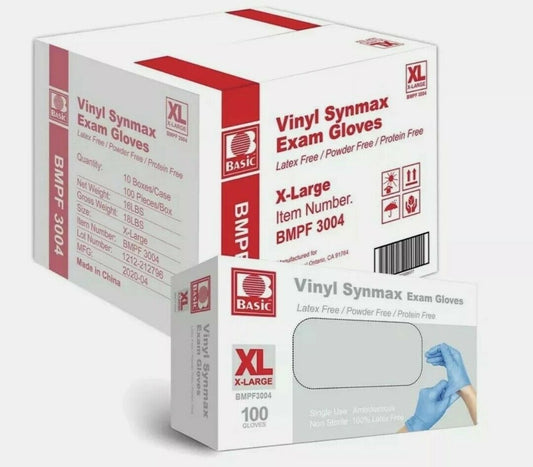 1000Pcs Disposable Synmax Vinyl Exam Gloves Latex-Free & Powder-Free -ExtraLarge