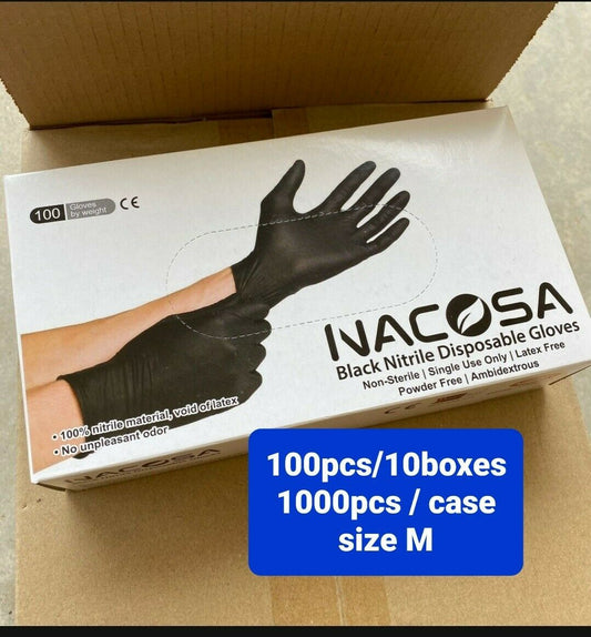 4 Mil Nitrile Gloves Powder Free Black Nitrile - Medium 1000 Pcs, Fast Free Ship