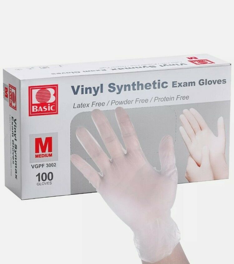1000 ct Medium Exam Vinyl Gloves, Clear, Powder Free NON Latex Gloves