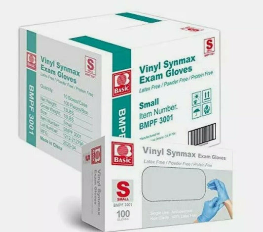 1000Pcs Disposable Synmax Vinyl Exam Gloves Latex-Free & Powder-Free -Small