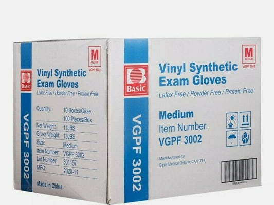 1000 ct Medium Exam Vinyl Gloves, Clear, Powder Free NON Latex Gloves