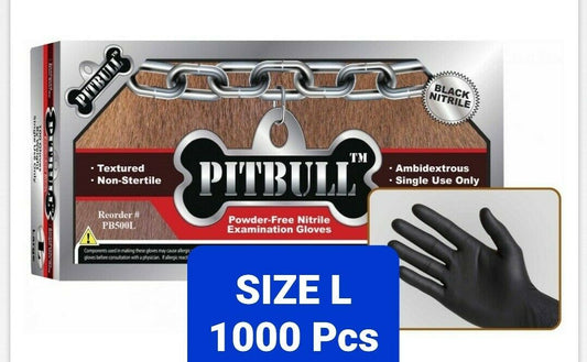 PITBULL Black Nitrile Gloves, 6 mil, Case of 1000 , Large, Fast Free Shipping